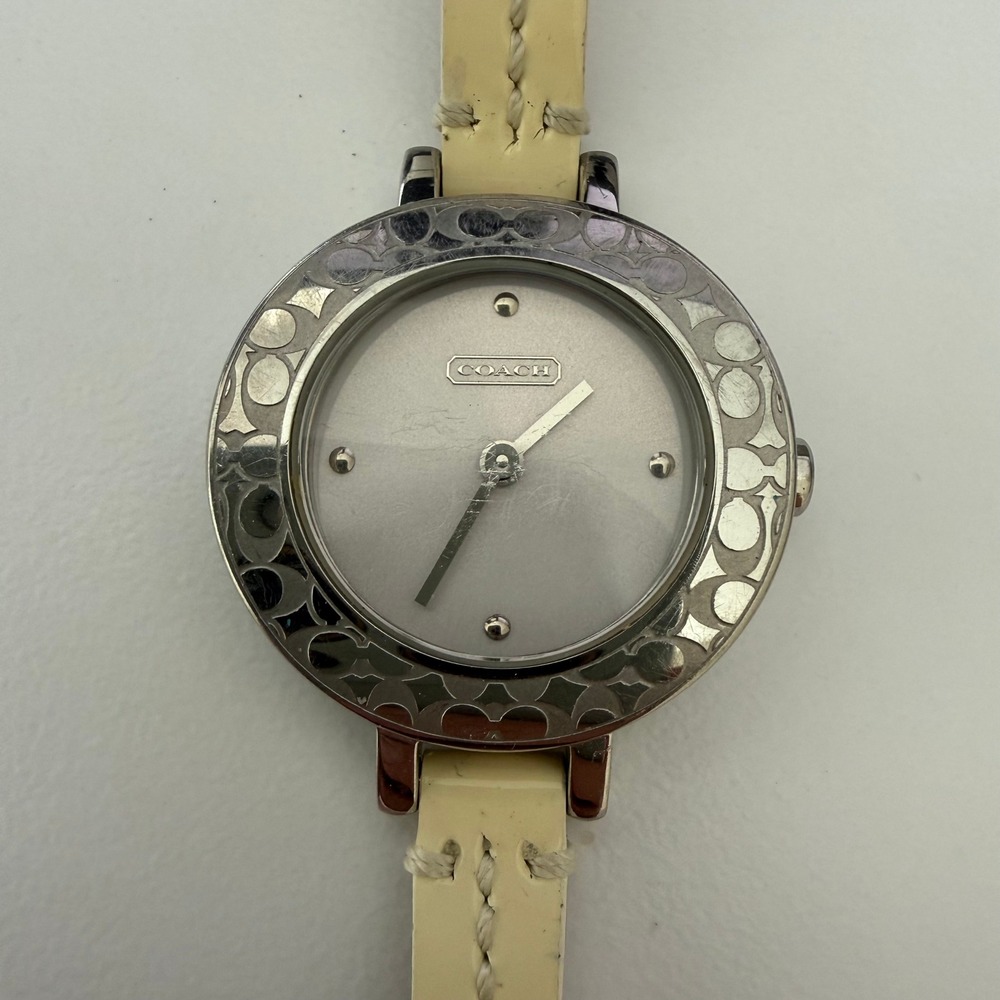 Coach Est. 1941 Womens Watch CA.25.7.14.0424 Stainless Steel Cream Leather Band